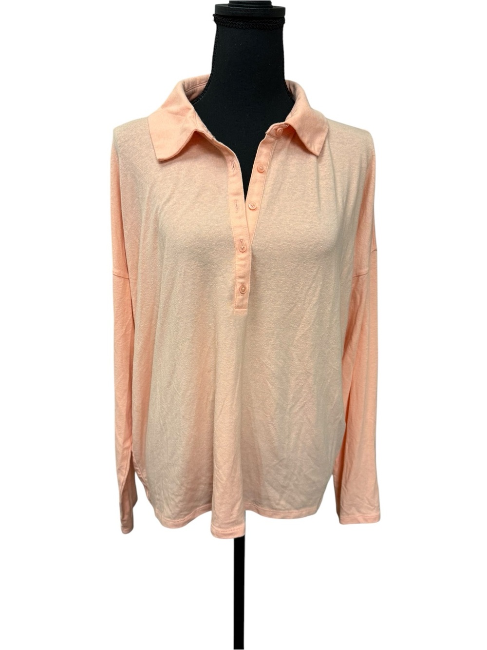 J.Crew Peach Stretch Linen Polo Top Large Relaxed Coastal Preppy Chic - Picture 2 of 10